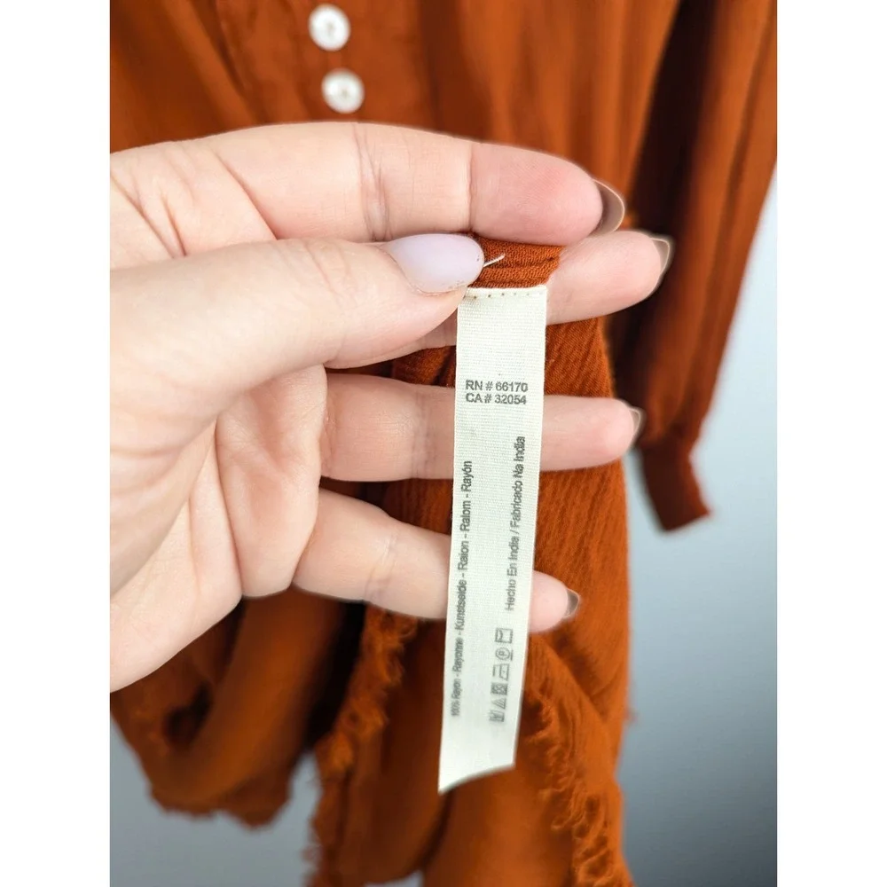 Free People Womens Romy Mini Dress XS Smocked Ruffle Tiered Orange Boho Festival